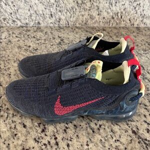 Nike Black Flyknit VaporMax Sneakers with Red Swoosh